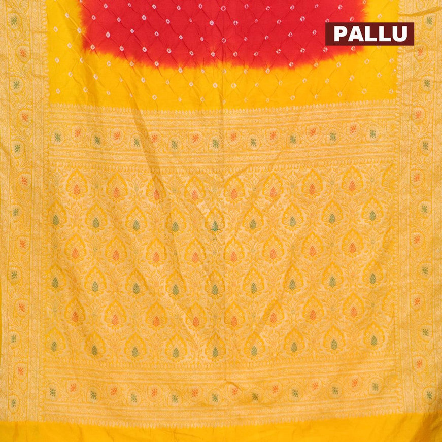 Bandhani saree red and mango yellow with bandhani prints and banarasi style mina border - {{ collection.title }} by Prashanti Sarees