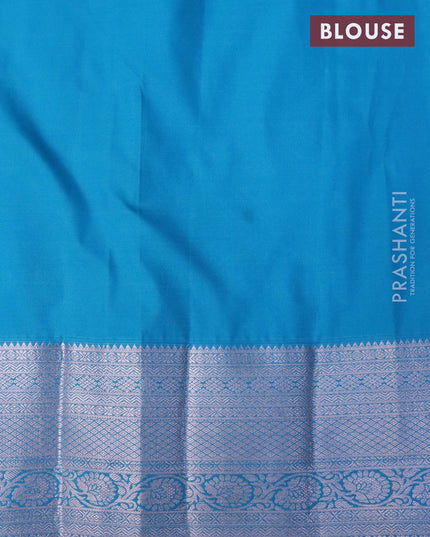 Bangalori silk saree beige and blue with allover silver zari weaves and silver zari woven border - {{ collection.title }} by Prashanti Sarees