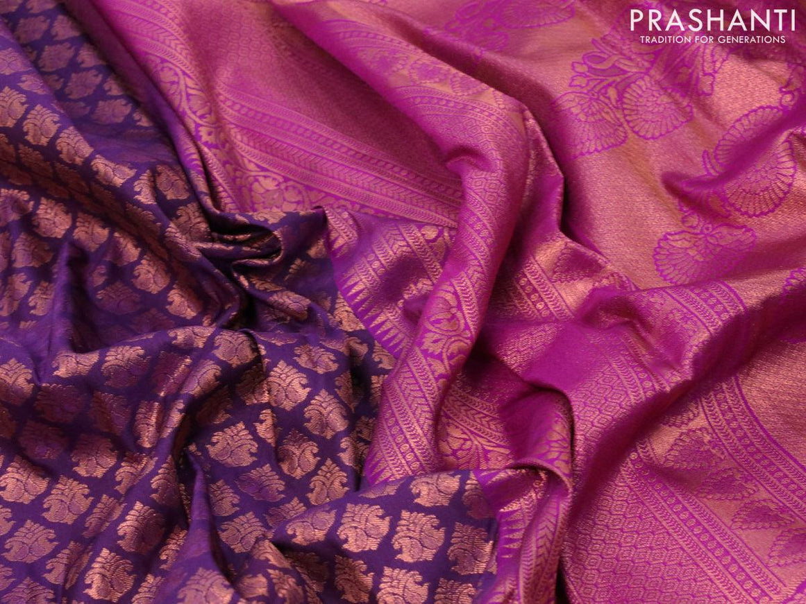 Bangalori silk saree deep violet and purple with copper zari woven buttas and copper zari woven border - {{ collection.title }} by Prashanti Sarees