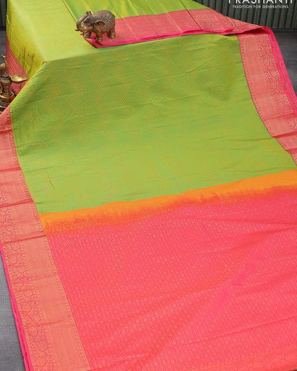 Bangalori silk saree green and pink with allover copper zari weaves and copper zari woven border - {{ collection.title }} by Prashanti Sarees