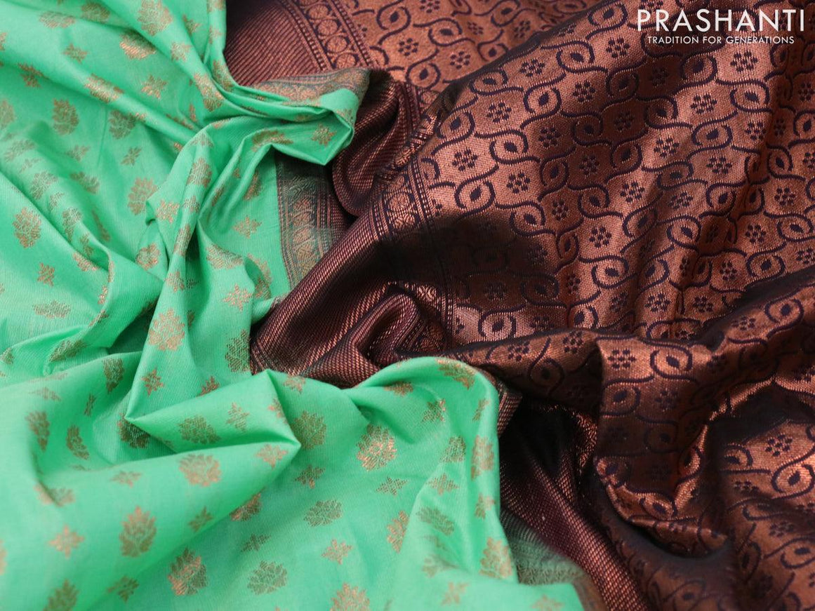 Bangalori silk saree green shade and deep jamun shade with allover copper zari woven buttas and copper zari woven border - {{ collection.title }} by Prashanti Sarees