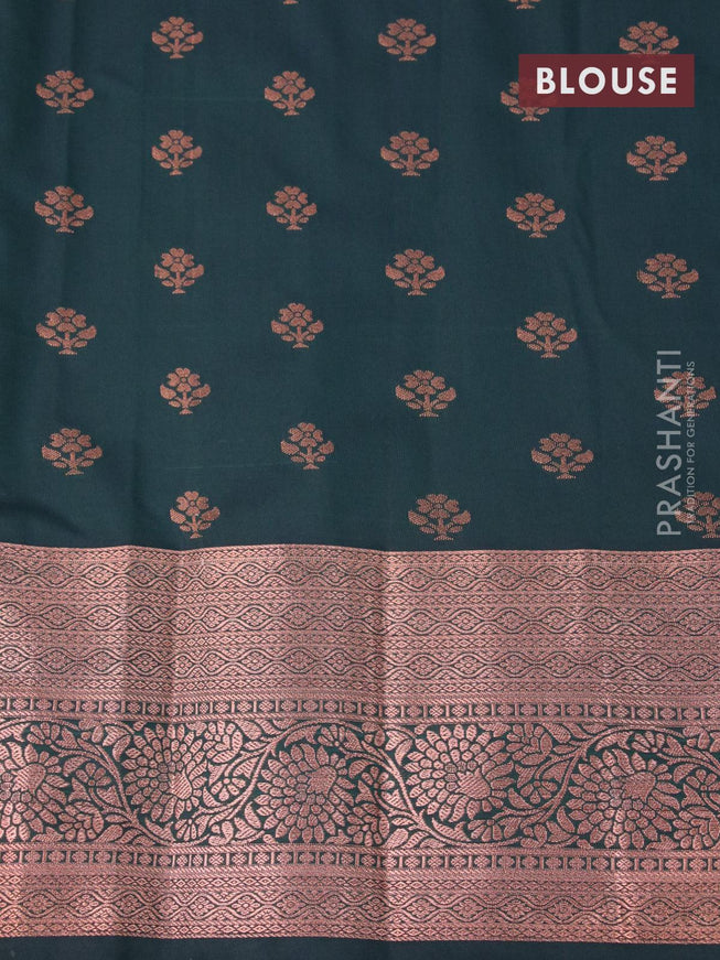 Bangalori silk saree light pink and bottle green with allover copper zari woven butta weaves and copper zari woven border - {{ collection.title }} by Prashanti Sarees