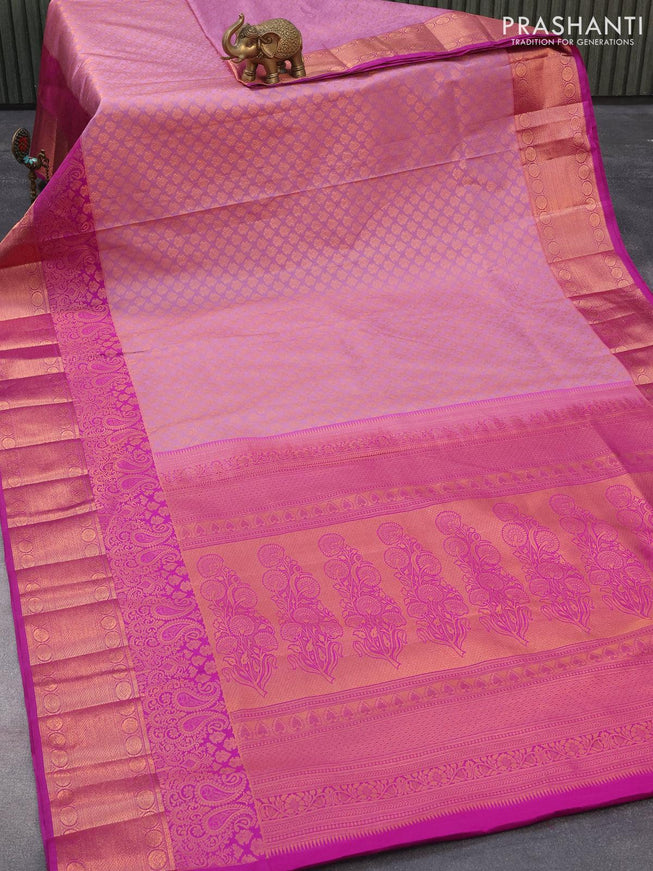 Bangalori silk saree mild purple shade and purple with copper zari woven buttas and copper zari woven border - {{ collection.title }} by Prashanti Sarees