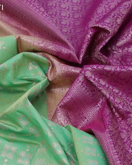 Bangalori silk saree pastel green and purple with allover silver zari weaves and silver zari woven border - {{ collection.title }} by Prashanti Sarees