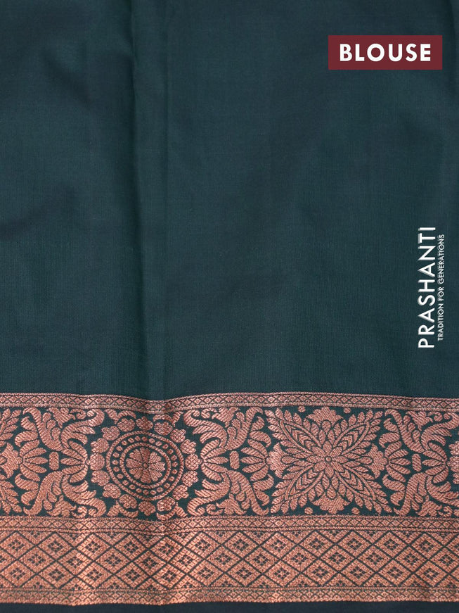 Bangalori silk saree pink and dark green with allover copper zari woven buttas and copper zari woven border - {{ collection.title }} by Prashanti Sarees