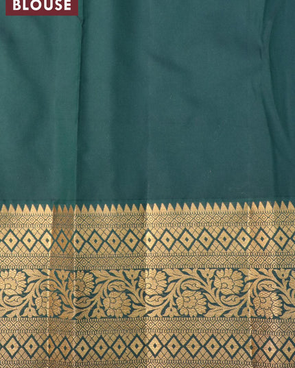 Bangalori silk saree red and bottle green with allover geometric zari butta weaves and zari woven border - {{ collection.title }} by Prashanti Sarees