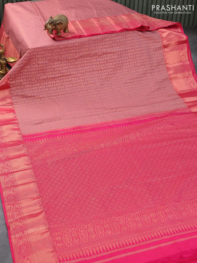 Bangalori silk saree rosy brown and pink with allover copper zari weaves and copper woven border - {{ collection.title }} by Prashanti Sarees