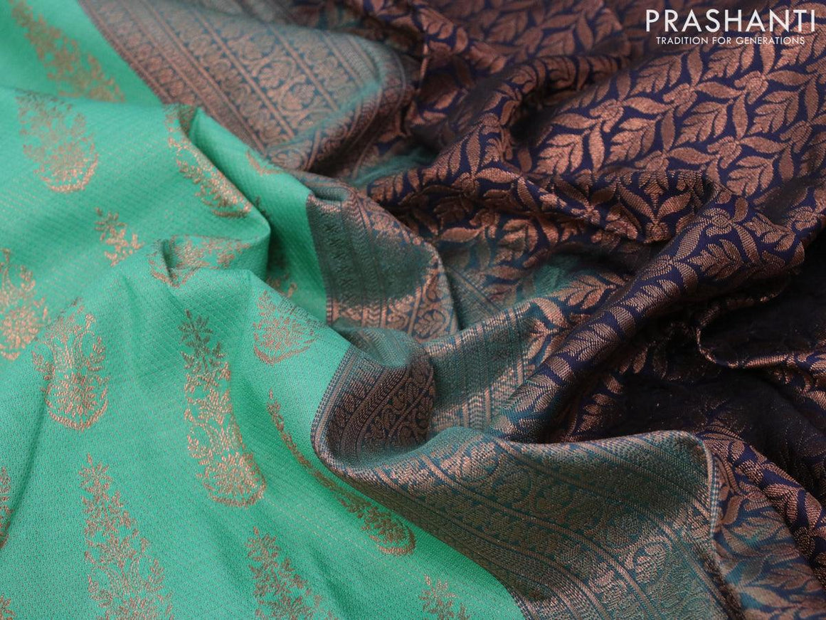 Bangalori silk saree teal green and black with copper zari woven buttas and copper zari woven border - {{ collection.title }} by Prashanti Sarees