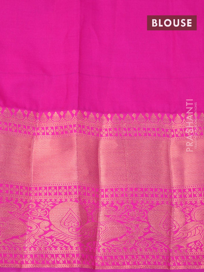 Bangalori silk saree teal green and pink with allover copper zari weaves and long copper zari woven border - {{ collection.title }} by Prashanti Sarees
