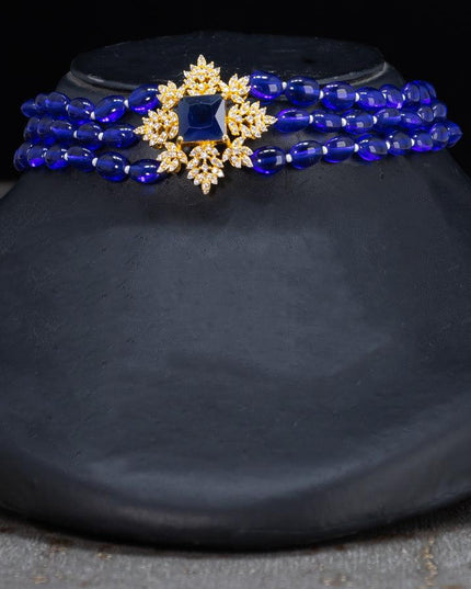 Beaded blue choker with sapphire and cz stones - {{ collection.title }} by Prashanti Sarees