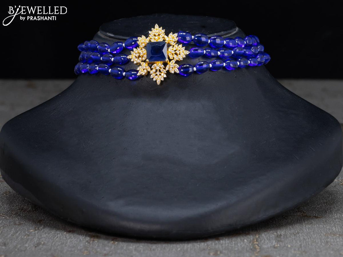 Beaded blue choker with sapphire and cz stones - {{ collection.title }} by Prashanti Sarees