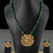 Beaded green necklace kemp and cz stones with peacock pendant - {{ collection.title }} by Prashanti Sarees