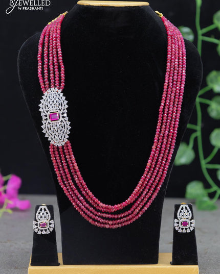 Beaded magenta necklace with ruby and cz stones pendant - {{ collection.title }} by Prashanti Sarees