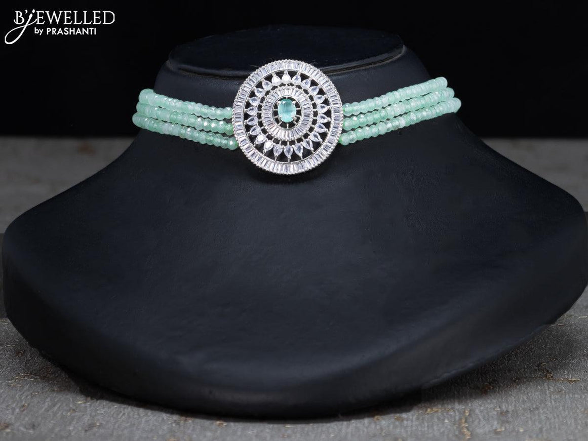 Beaded mint green choker with mint green and cz stones - {{ collection.title }} by Prashanti Sarees