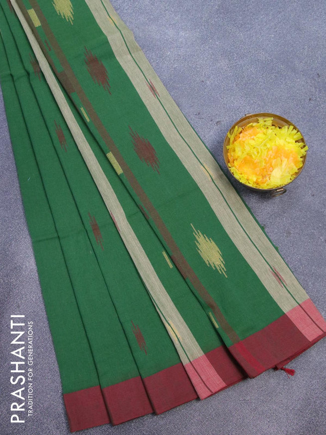 Bengal soft cotton saree green and maroon with thread woven buttas and contrast border - {{ collection.title }} by Prashanti Sarees