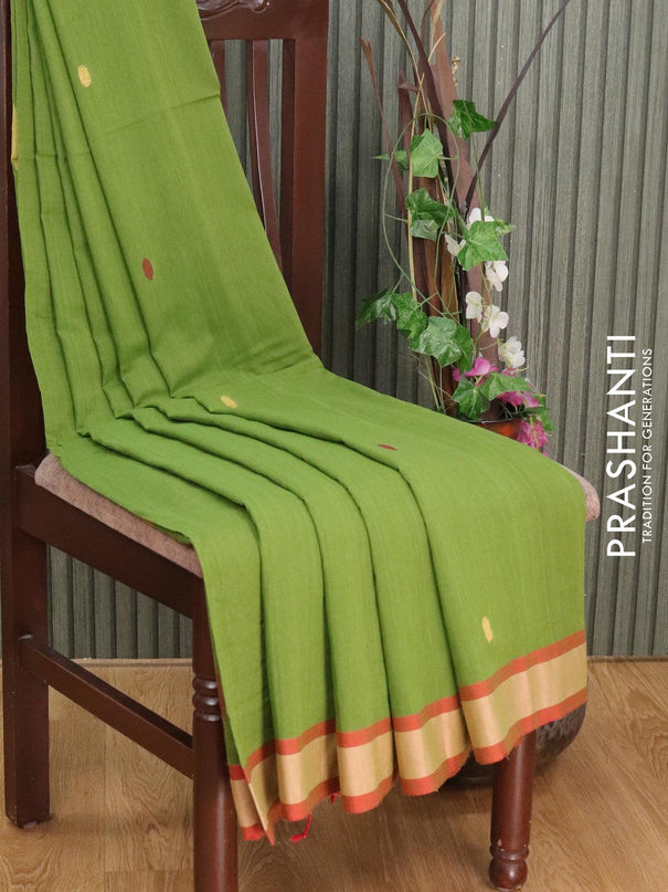 Bengal soft cotton saree green and red with thread woven buttas and contrast border - {{ collection.title }} by Prashanti Sarees