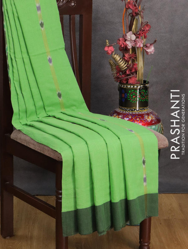 Bengal soft cotton saree green shade and black with ikat butta prints and contrast border - {{ collection.title }} by Prashanti Sarees