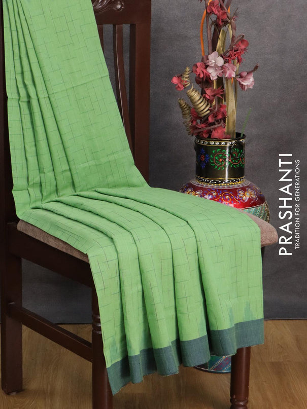 Bengal soft cotton saree green shade and blue with allover thread weaves and contrast border - {{ collection.title }} by Prashanti Sarees