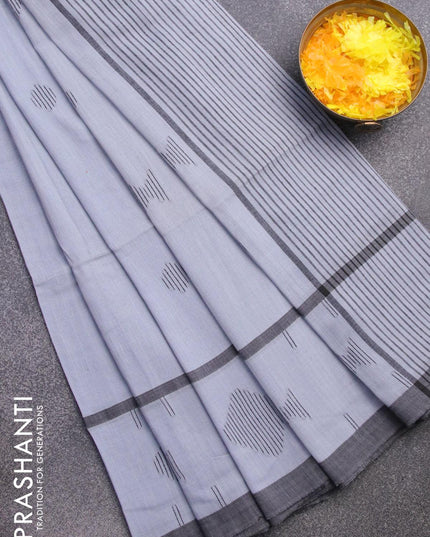 Bengal soft cotton saree grey and black with thread woven buttas and thread woven border - {{ collection.title }} by Prashanti Sarees