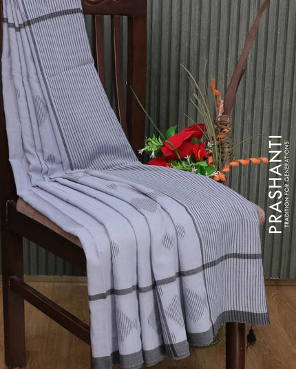 Bengal soft cotton saree grey and black with thread woven buttas and thread woven border - {{ collection.title }} by Prashanti Sarees