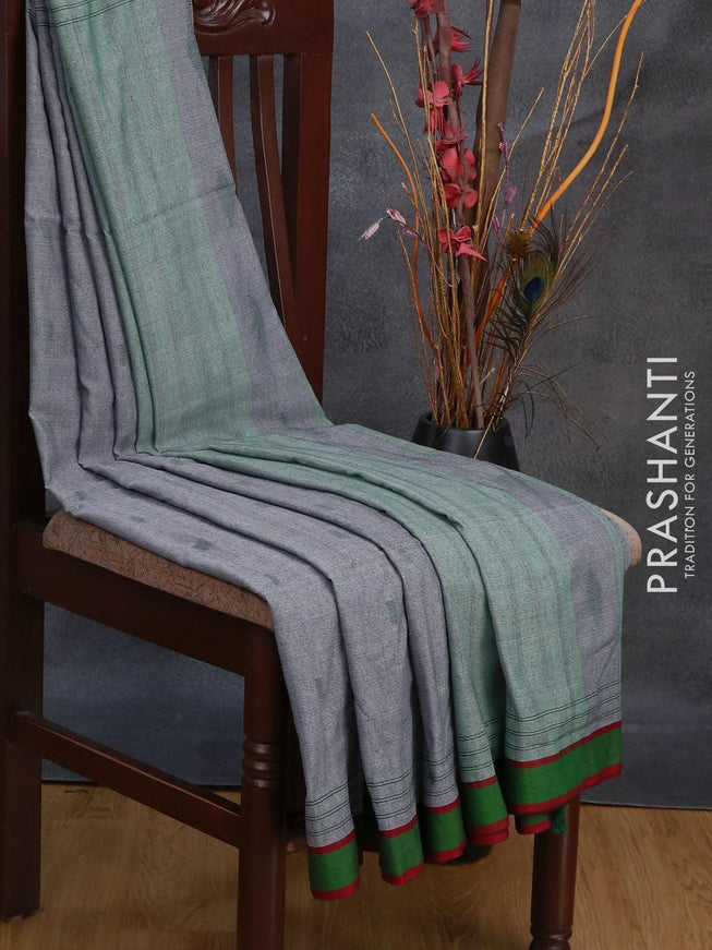 Bengal soft cotton saree grey and green shade with thread woven buttas and simple border - {{ collection.title }} by Prashanti Sarees