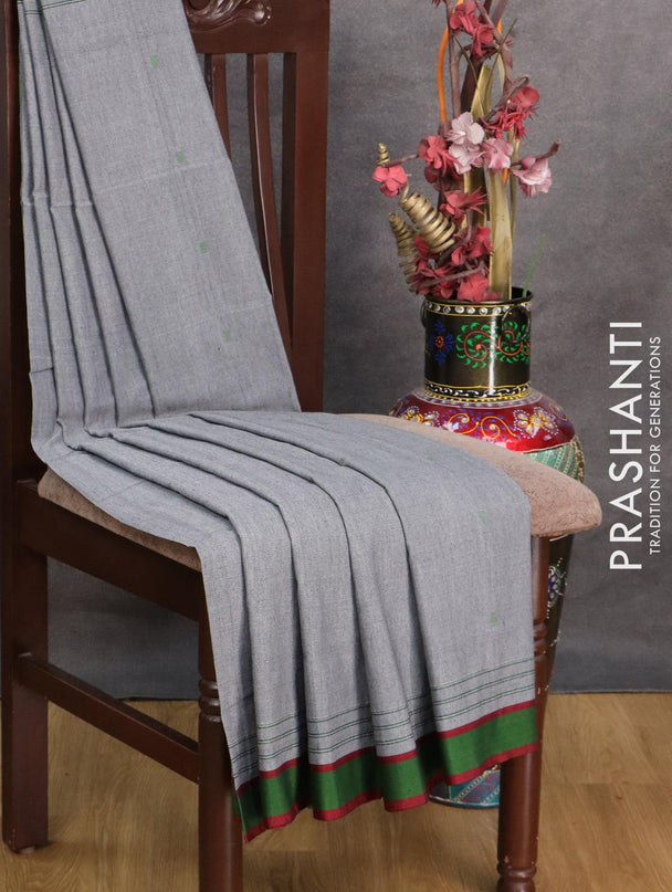 Bengal soft cotton saree grey and green with thread woven buttas and simple border - {{ collection.title }} by Prashanti Sarees