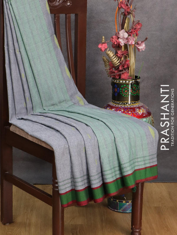 Bengal soft cotton saree grey and green with thread woven buttas and simple border - {{ collection.title }} by Prashanti Sarees