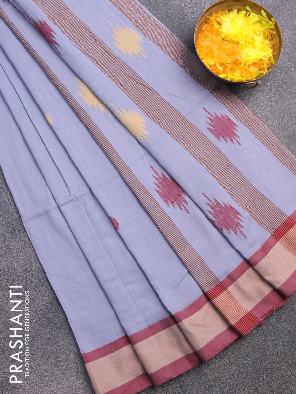 Bengal soft cotton saree grey and maroon with thread woven buttas and contrast border - {{ collection.title }} by Prashanti Sarees