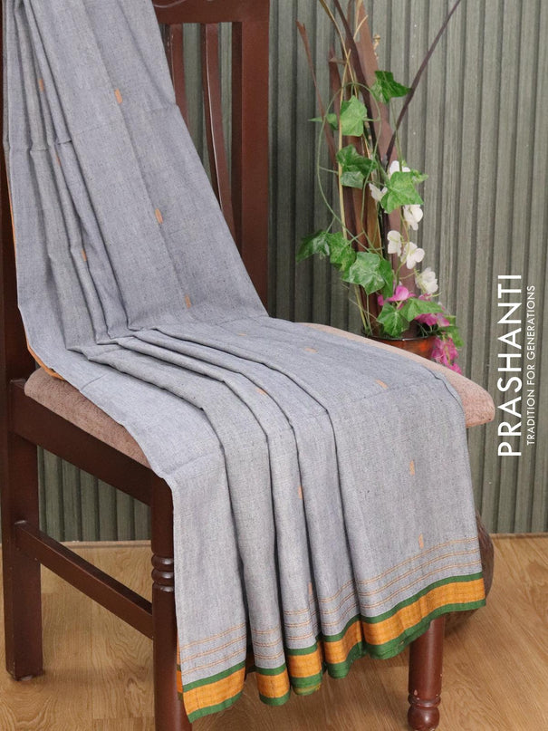 Bengal soft cotton saree grey and mustard shade with thread woven buttas and simple border - {{ collection.title }} by Prashanti Sarees