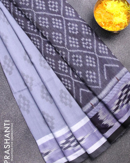 Bengal soft cotton saree grey shade and black with butta prints and ikat woven border - {{ collection.title }} by Prashanti Sarees