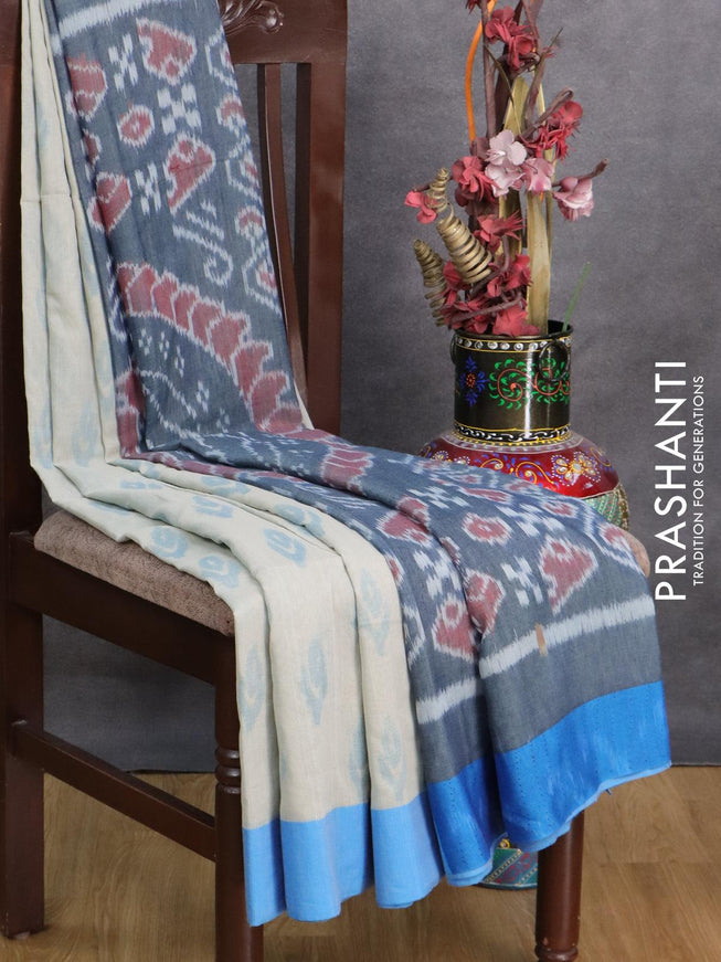 Bengal soft cotton saree grey shade and light blue with butta prints and contrast border - {{ collection.title }} by Prashanti Sarees