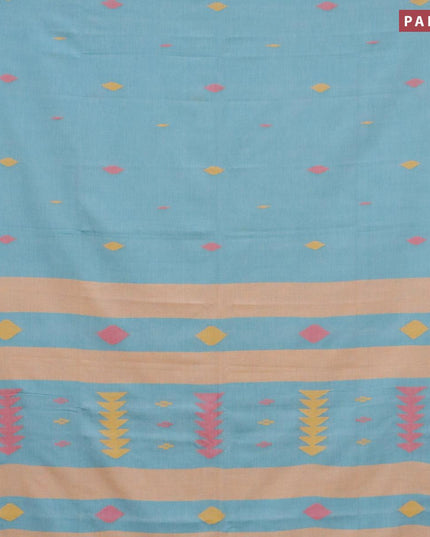 Bengal soft cotton saree light blue and teal green shade with thread woven buttas and zari woven simple border - {{ collection.title }} by Prashanti Sarees