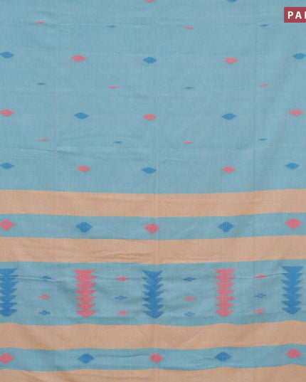 Bengal soft cotton saree light blue and teal green with thread woven buttas and zari woven simple border - {{ collection.title }} by Prashanti Sarees