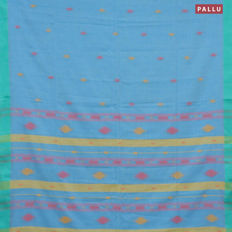 Bengal soft cotton saree light blue with thread woven buttas and contrast border - {{ collection.title }} by Prashanti Sarees
