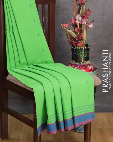 Bengal soft cotton saree light green and blue with thread woven buttas and simple border - {{ collection.title }} by Prashanti Sarees
