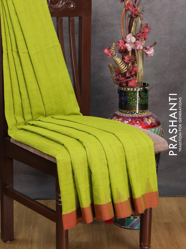 Bengal soft cotton saree light green and maroon with allover thread weaves and contrast border - {{ collection.title }} by Prashanti Sarees