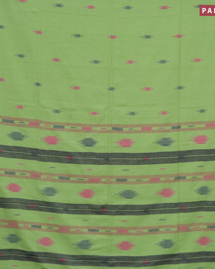 Bengal soft cotton saree light green and pink with thread woven buttas and contrast border - {{ collection.title }} by Prashanti Sarees