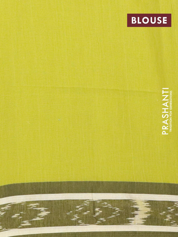 Bengal soft cotton saree light green and sap green with plain body and ikat woven border - {{ collection.title }} by Prashanti Sarees