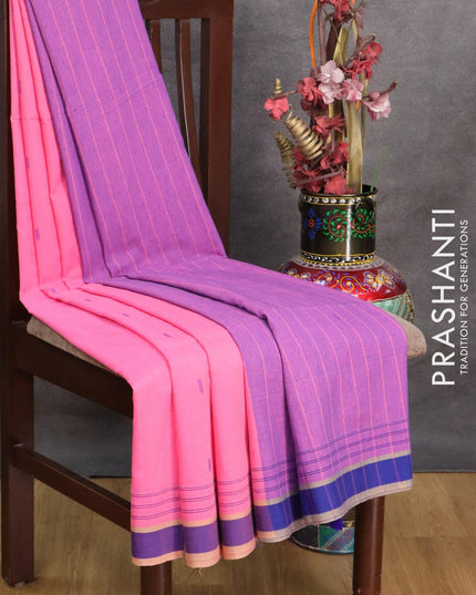 Bengal soft cotton saree light pink and blue with thread woven buttas and simple border - {{ collection.title }} by Prashanti Sarees