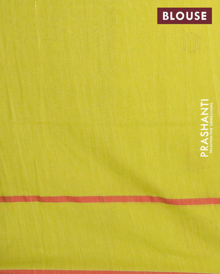 Bengal soft cotton saree lime green and maroon with thread woven buttas and thread woven border - {{ collection.title }} by Prashanti Sarees