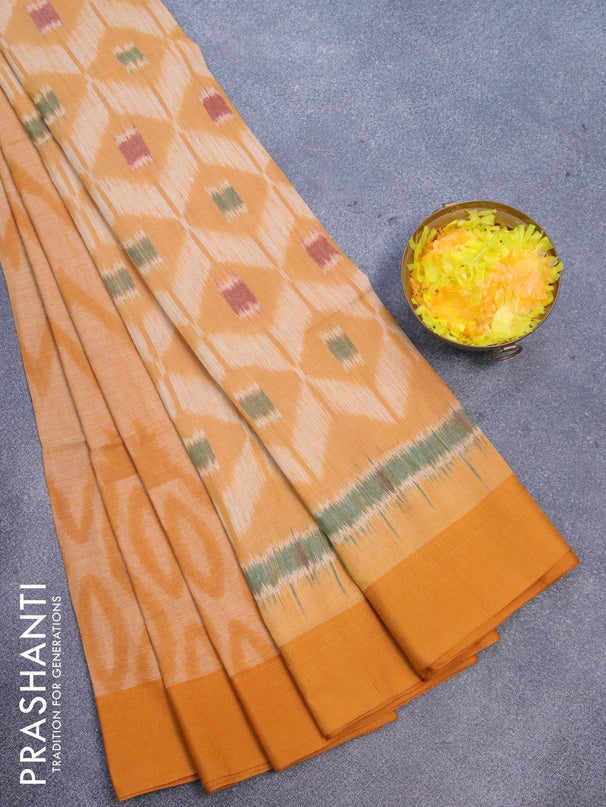 Bengal soft cotton saree mustard shade with allover thread weaves and simple border - {{ collection.title }} by Prashanti Sarees