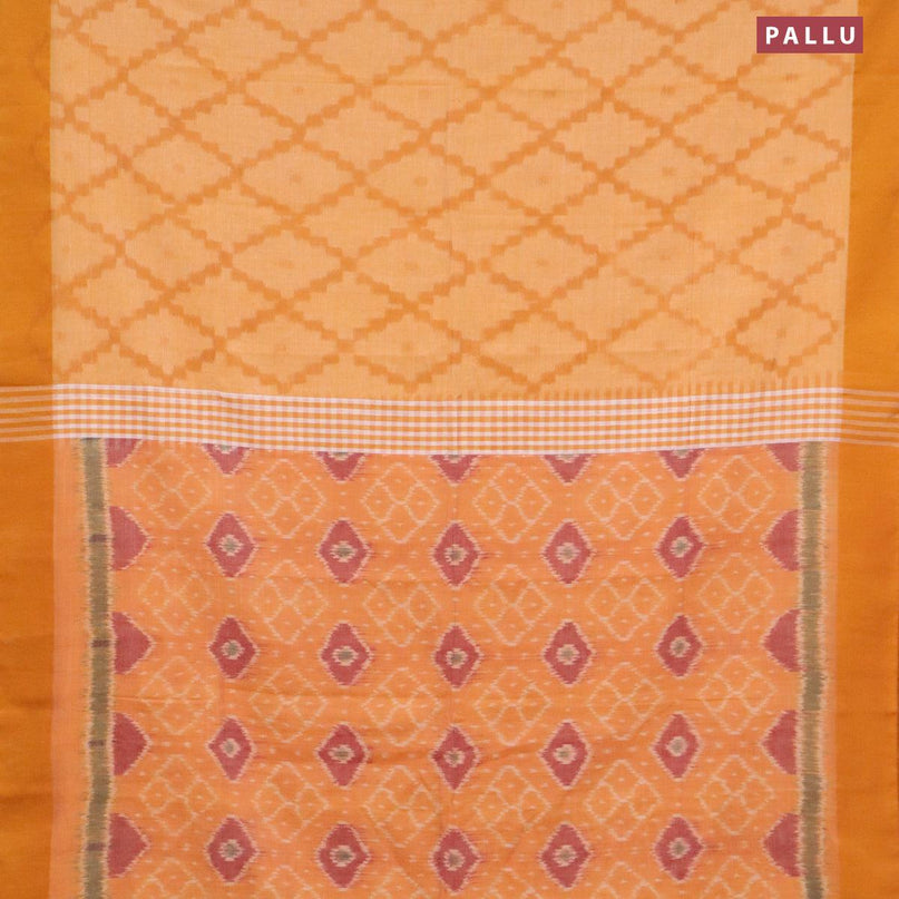Bengal soft cotton saree pale orange shade and mustard yellow with allover ikat weaves and contrast border - {{ collection.title }} by Prashanti Sarees