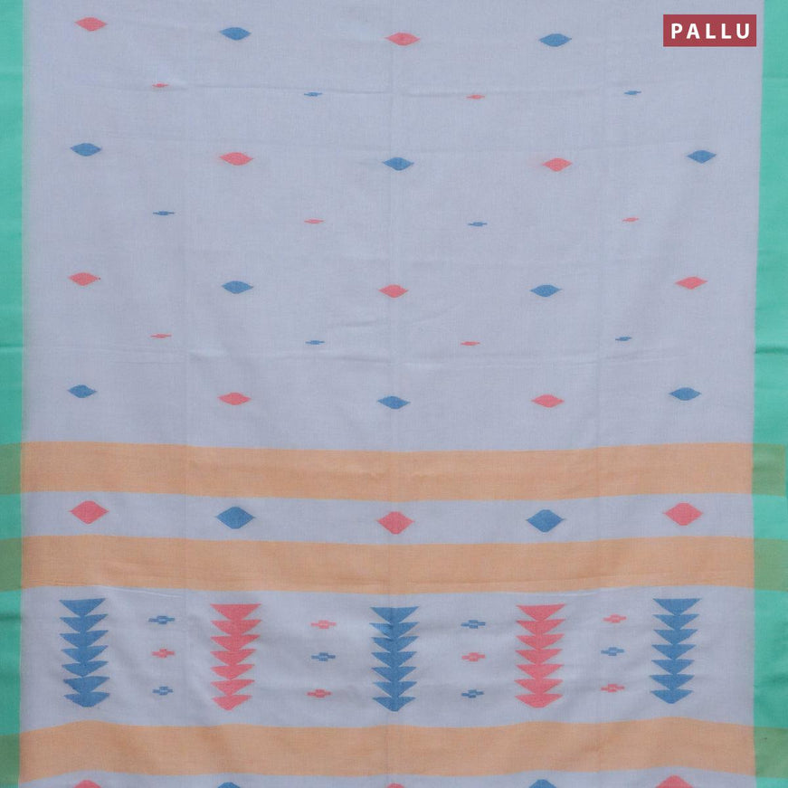 Bengal soft cotton saree pastel blue and teal green with thread woven buttas and zari woven simple border - {{ collection.title }} by Prashanti Sarees