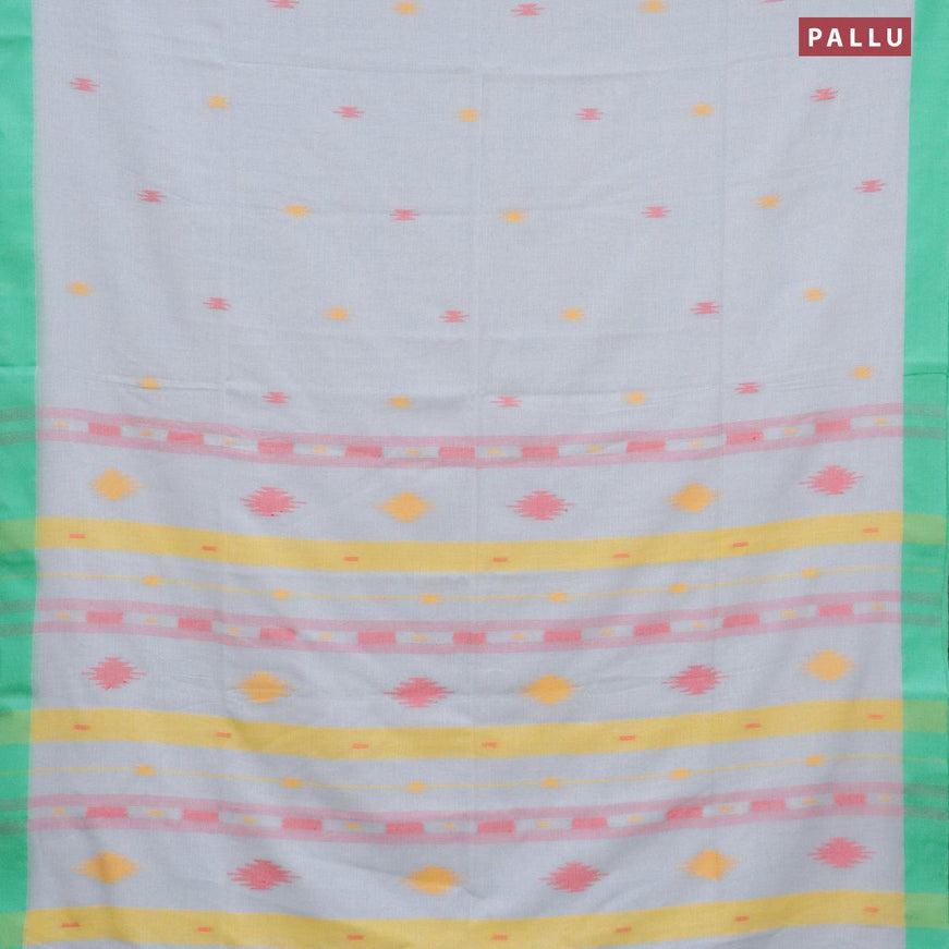 Bengal soft cotton saree pastel grey shade and teal green with thread woven buttas and contrast border - {{ collection.title }} by Prashanti Sarees