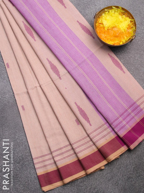 Bengal soft cotton saree pastel peach and purple with thread woven buttas and simple border - {{ collection.title }} by Prashanti Sarees