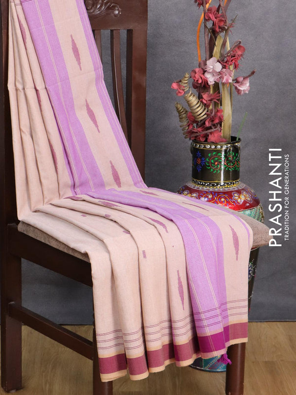 Bengal soft cotton saree pastel peach and purple with thread woven buttas and simple border - {{ collection.title }} by Prashanti Sarees