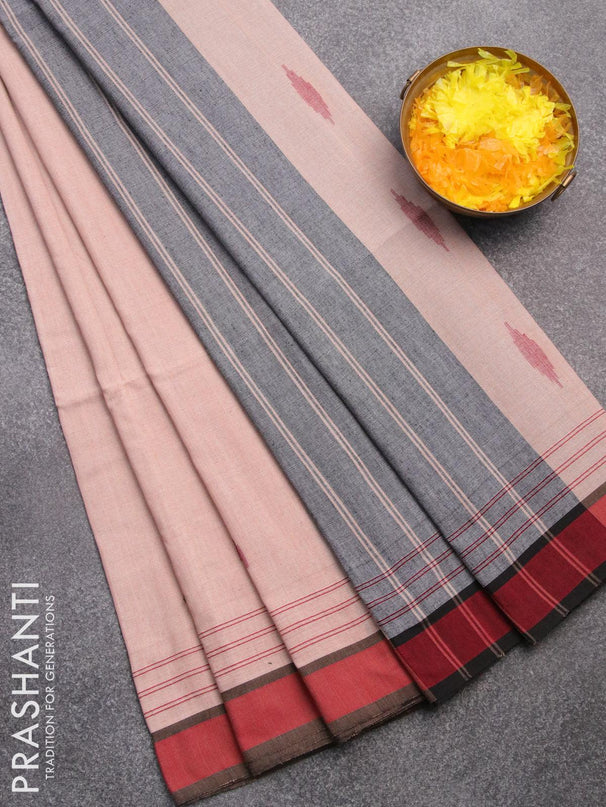 Bengal soft cotton saree peach shade and black with thread woven buttas and simple border - {{ collection.title }} by Prashanti Sarees