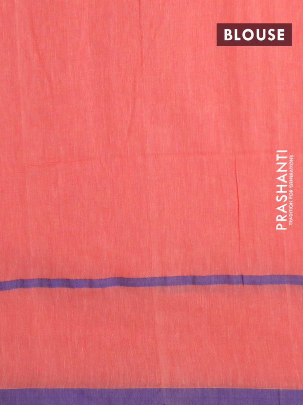 Bengal soft cotton saree peach shade and blue with thread woven buttas and thread woven border - {{ collection.title }} by Prashanti Sarees