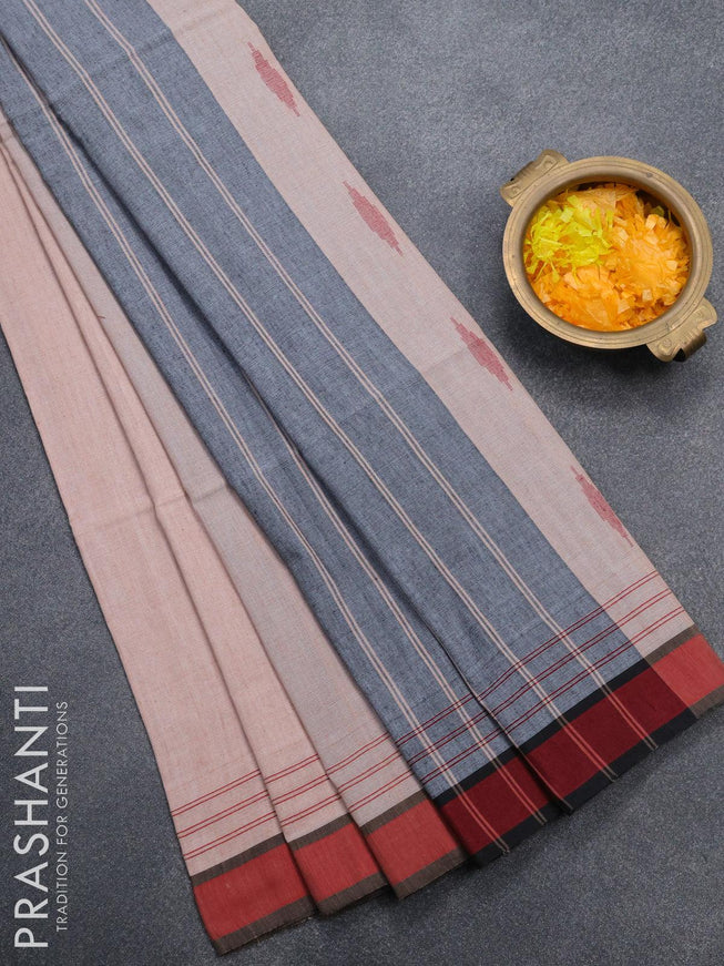 Bengal soft cotton saree peach shade and maroon with thread woven buttas and simple border - {{ collection.title }} by Prashanti Sarees