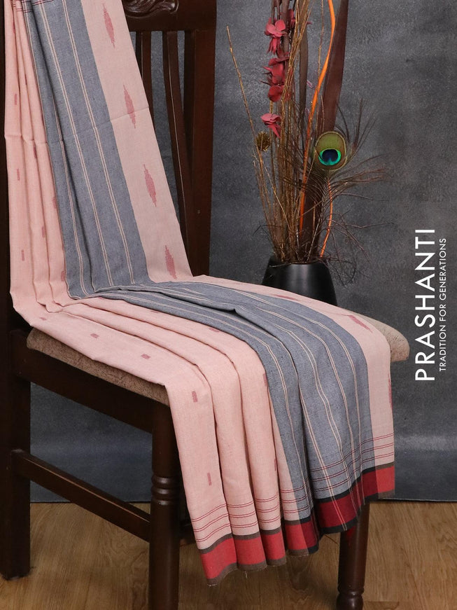 Bengal soft cotton saree peach shade and maroon with thread woven buttas and simple border - {{ collection.title }} by Prashanti Sarees